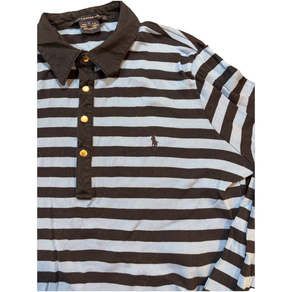 90s Ralph Lauren Sport Striped Rugby Polo Shirt Women’s L USA made 100% Cotton - Picture 1 of 11